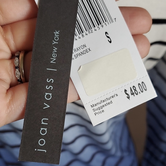 Joan Vass Blue and White Striped Long Sleeved Tee - Picture 3 of 4